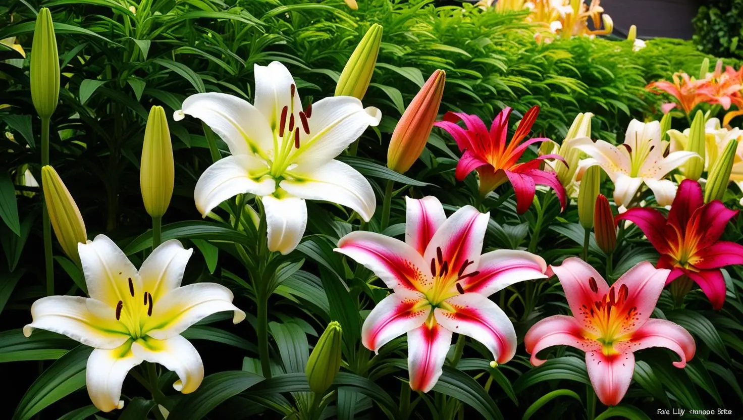 Beautiful lilies blooming in a well-maintained garden, showcasing successful cultivation.